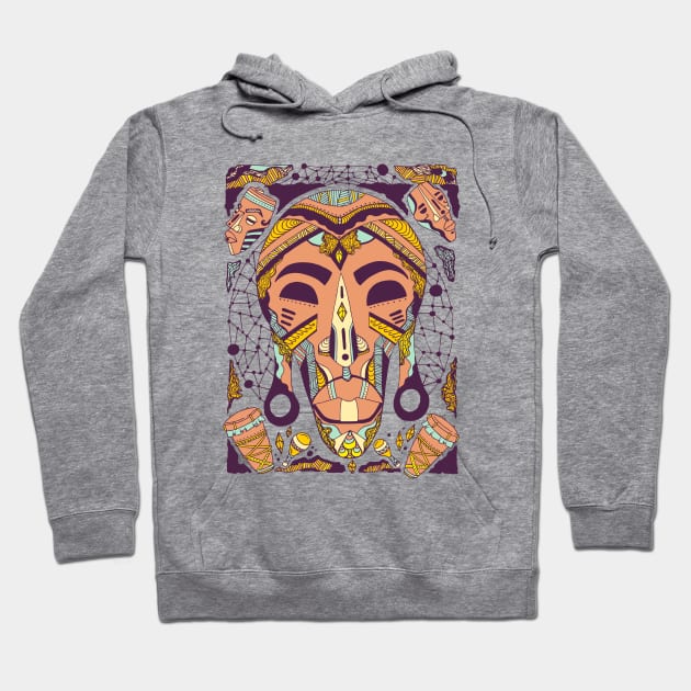 Yellow Pastel Tone Tribal African Mask Hoodie by kenallouis